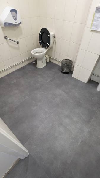 Pose de sol souple dans les sanitaire accueil public à Peugot sur Lyon